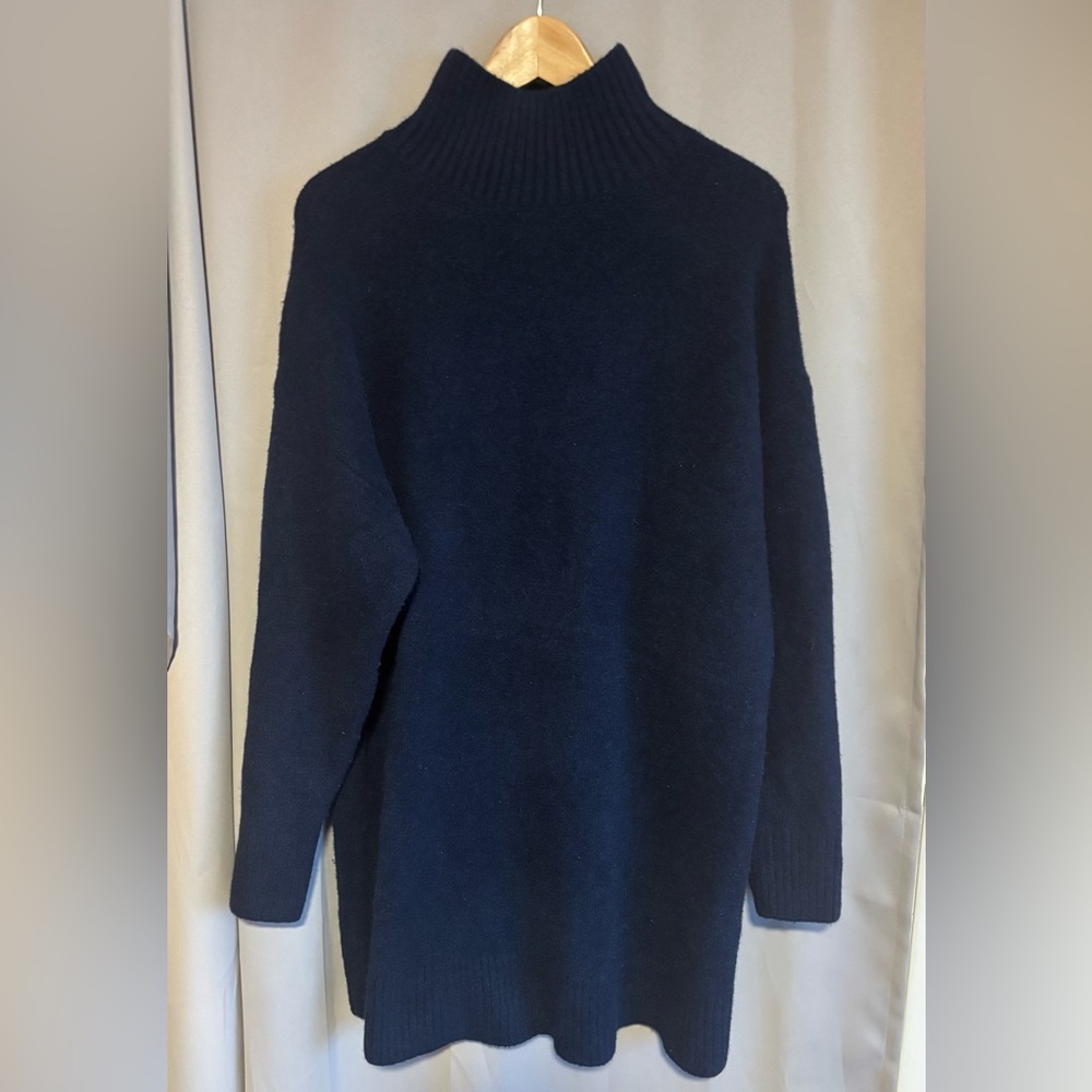 Zara Soft Funnel Neck Navy Blue Swearer Dress- size Small - Picture 2 of 6